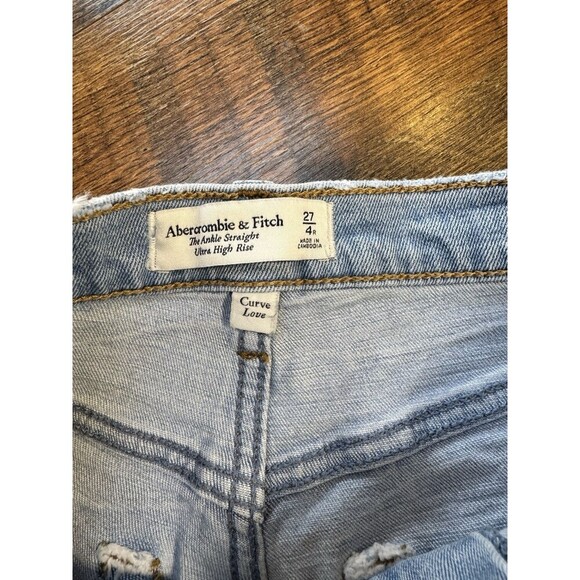 ABERCROMBIE & FITCH The Ankle Straight Ultra High Rise Jeans Destroyed Sz 27/4R - Picture 3 of 6